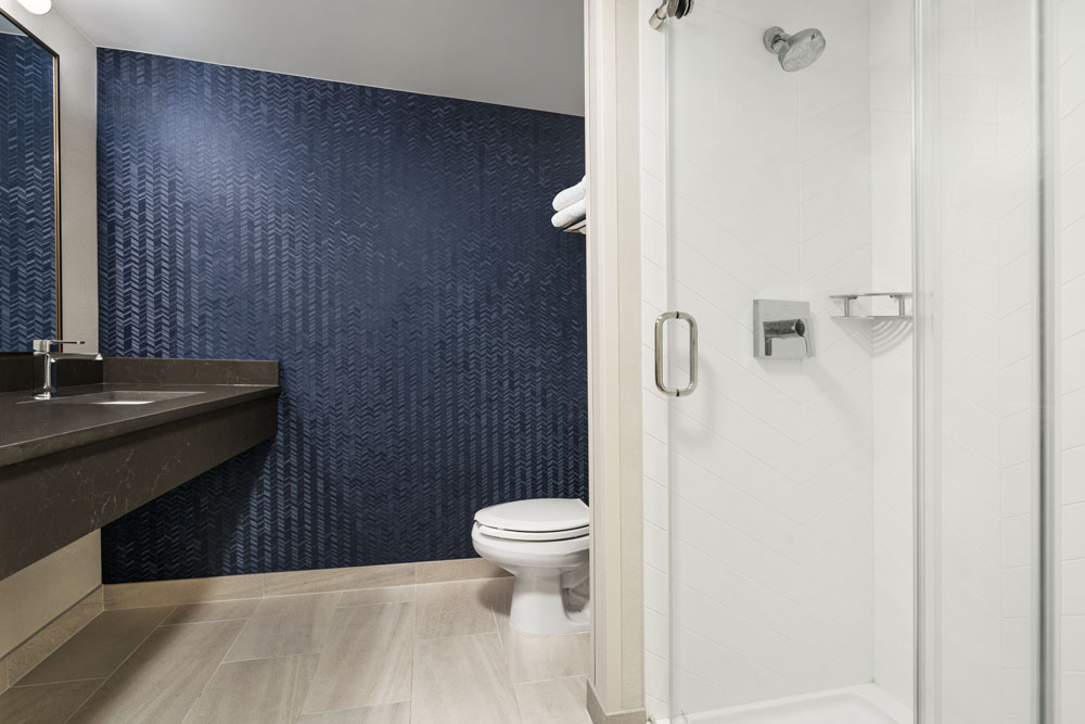 Bathroom photo with straight verticals after lens and perspective correction