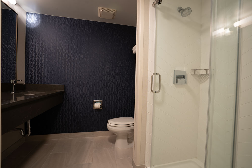 Bathroom photo with lens distortion before perspective correction